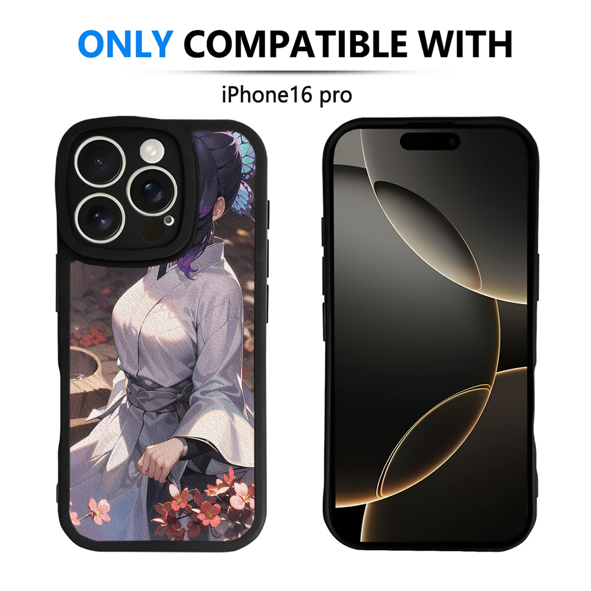 （画像用） 鬼滅の刃（きめつのやいば）蟲柱-胡蝶 しのぶ／こちょう しのぶ Kochou Shinobu 【iPhone 16シリーズ対応】シリコンスマホケース（レザー調） 材質：シリコン